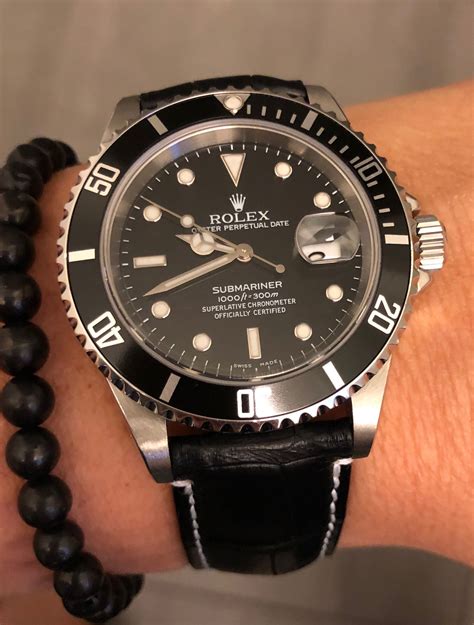 rolex black leather strap|vintage rolex with leather strap.